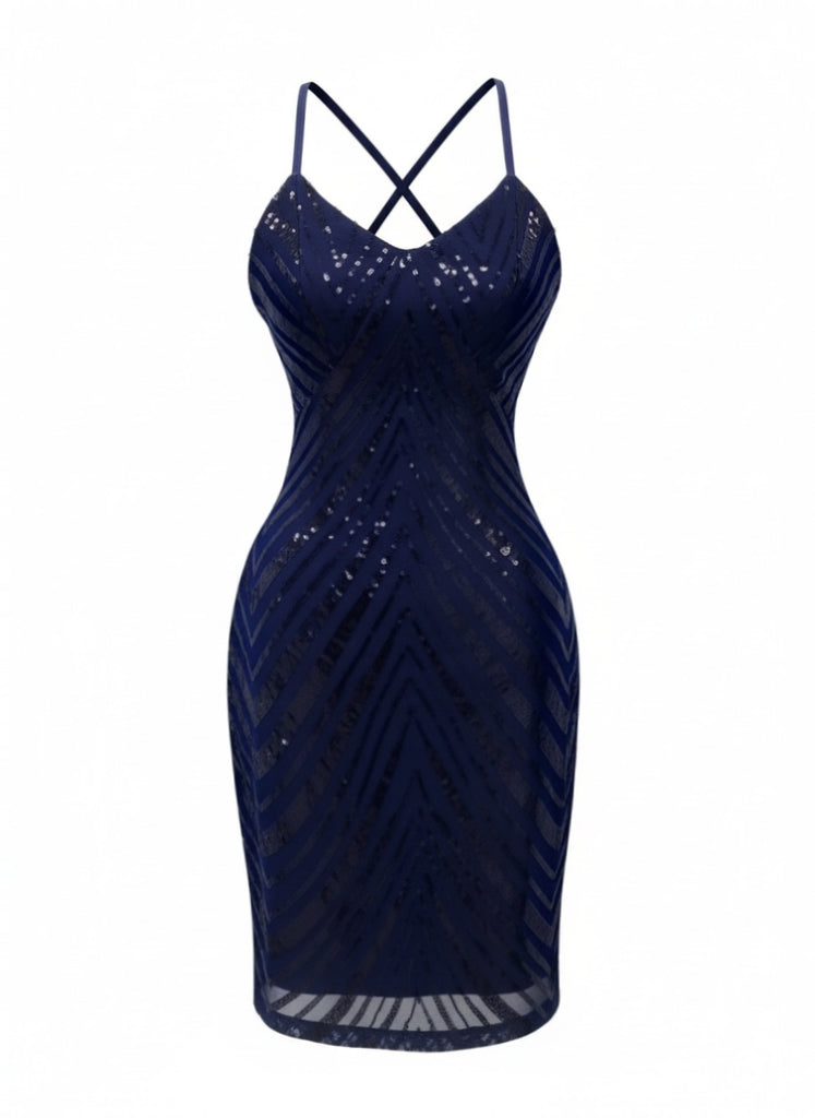 1920s Spaghetti Strap Sequin Chevron Backless Party Dress