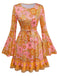 Orange 1960s Hippe Bell Sleeve Floral Dress