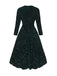 Dark Green 1940s Solid Sequins Long Sleeve Maxi Dress