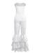 1970s Boho Strapless Solid Pleated Ruffle Jumpsuit