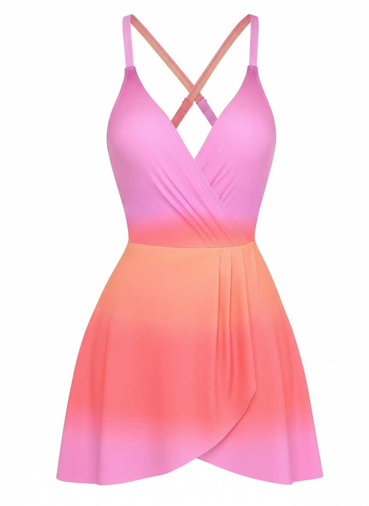 1930s Spaghetti Strap Ombre One-Piece Swimdress