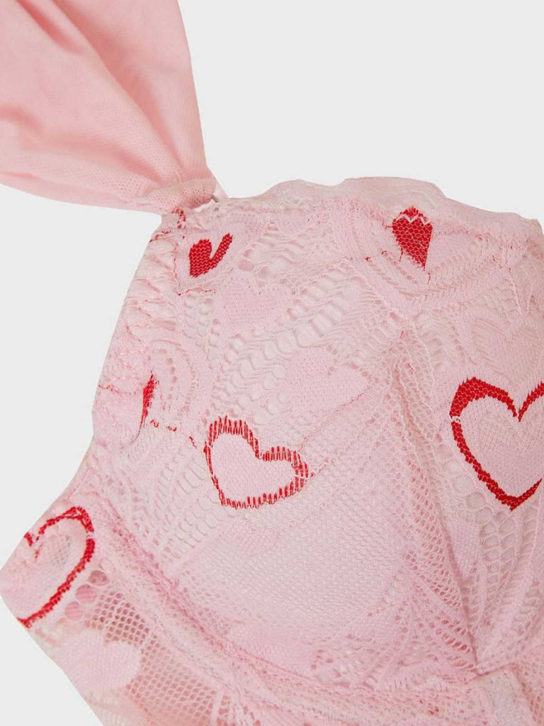 Pink 1950s Valentine's Day Lace Heart Boned Corset