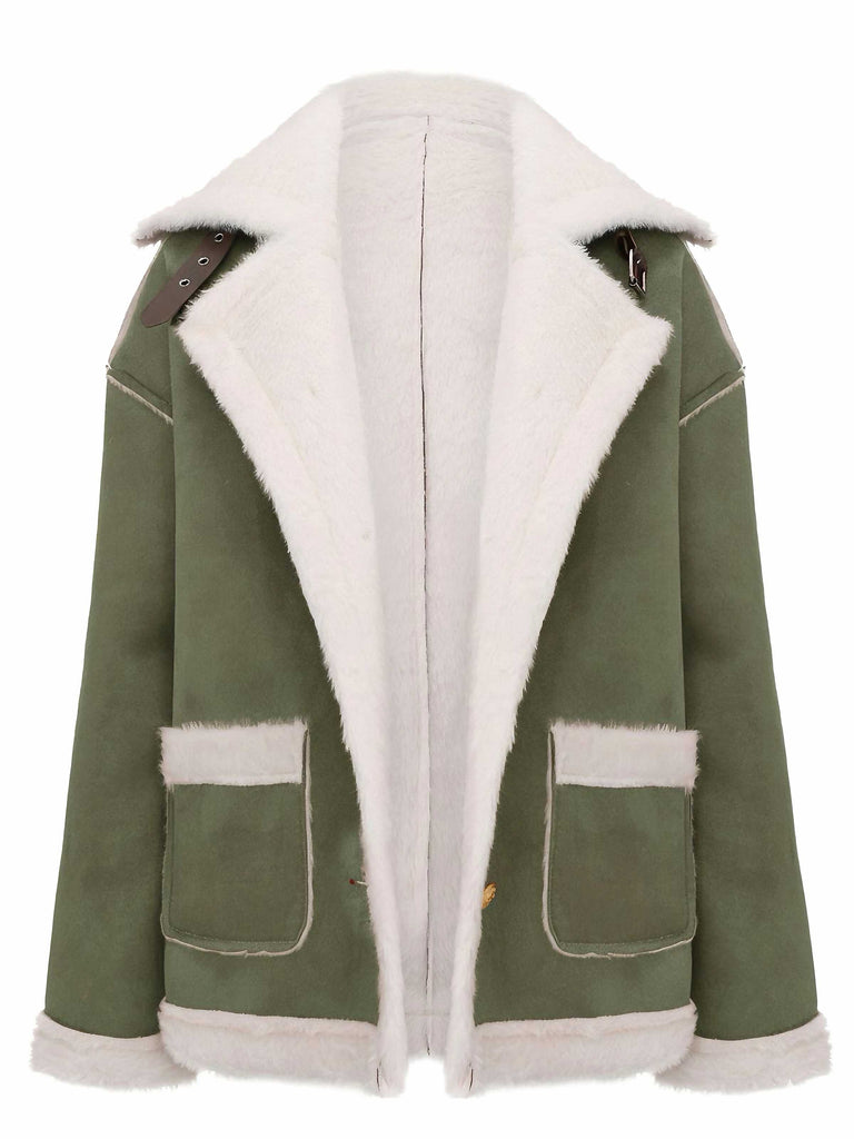 1940s Lapel Plush Buckle Pocketed Jacket