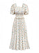 Yellow 1940s Floral Square Neck Dress