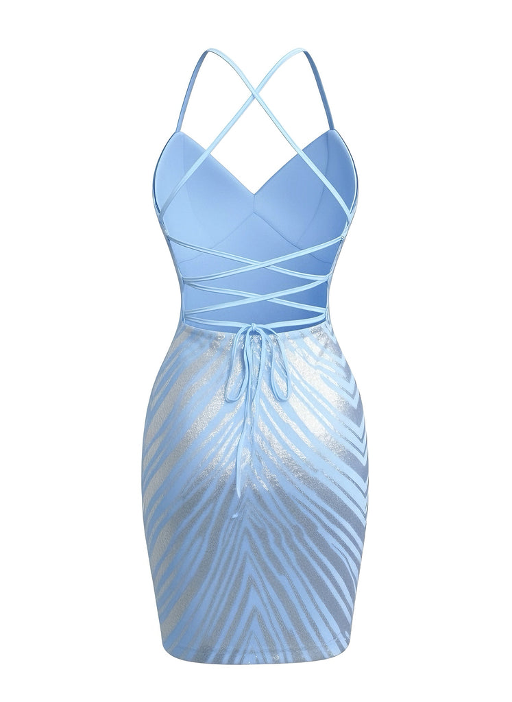 1920s Spaghetti Strap Sequin Chevron Backless Party Dress