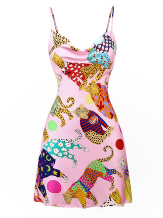 Pink 1970s Cheetah Print Satin Slip Nightdress