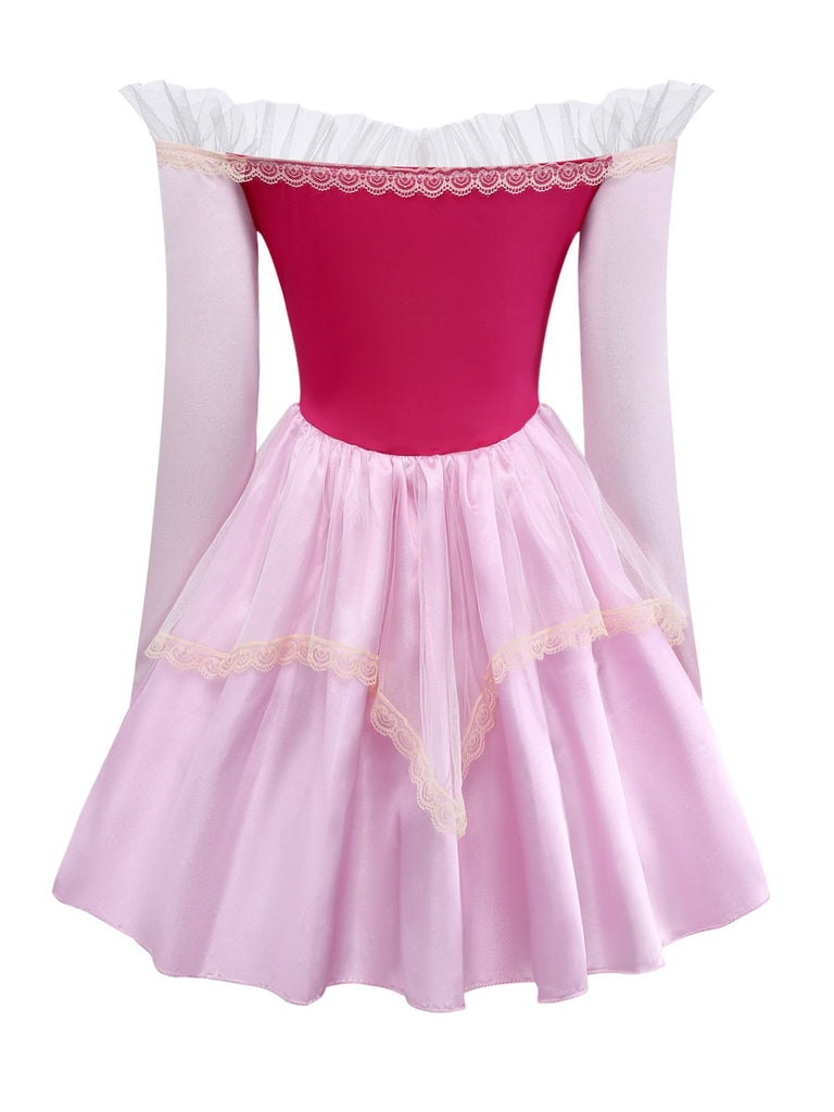 Pink 1940s Princess Off Shoulder Tulle Party Dress