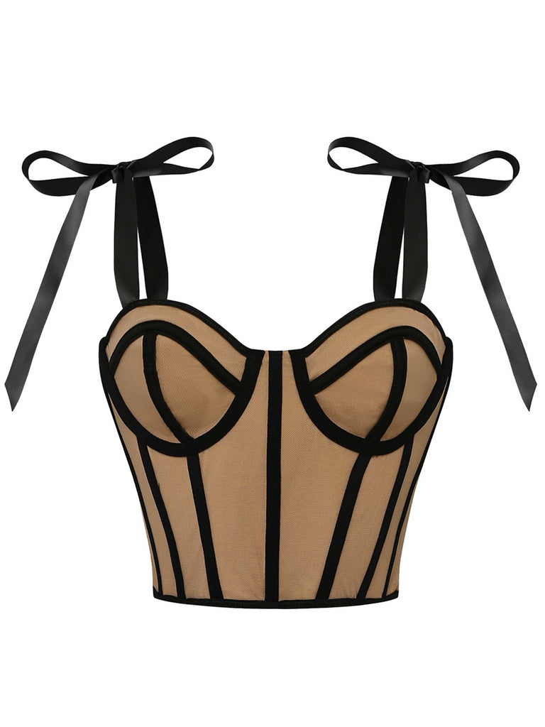 1940s Lace-Up Bow Mesh Corset Crop Camisole