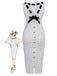 White 1960s Polka Dot Button Pencil Dress