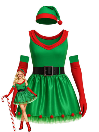 Green 1980s Christmas Tree Dress Set
