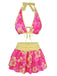 Pink 1960s Floral Print Tie-Front Layered Bikini Set