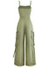 1970s Solid Spaghetti Strap Cargo Style Wide-Leg Jumpsuit