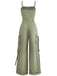 1970s Solid Spaghetti Strap Cargo Style Wide-Leg Jumpsuit