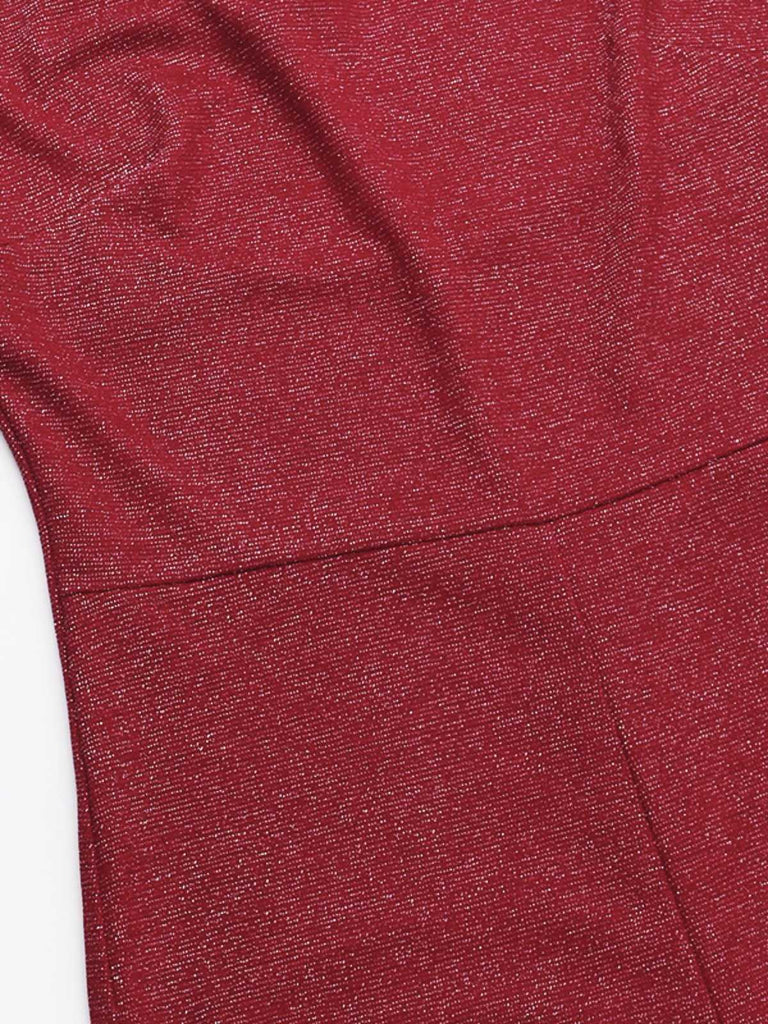 Red 1960s Mock Neck Metallic Backless Jumpsuit