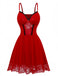 Red 1940s Spaghetti Strap Lace Trim Nightgown