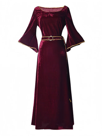 Wine Red 1930s Tangled Mother Gothel Velvet Dress