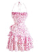 1970s Halter Tiered Ruffle Floral Dress