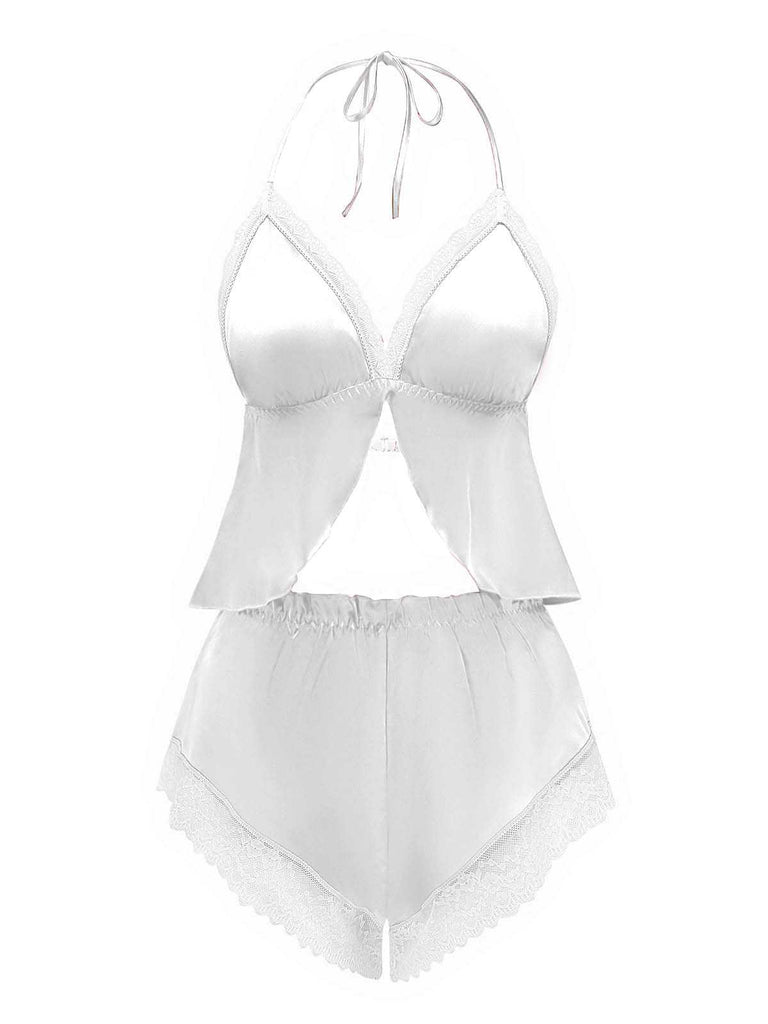 1950s Halter Lace Satin Pajama Set