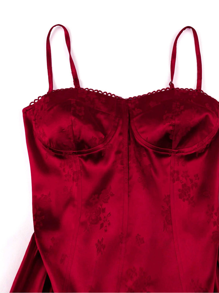 1980s Spaghetti Strap Asymmetrical Satin Dress