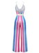 Multicolor 1960s V-Neck Sequined Vertical Striped Jumpsuit