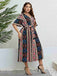 [Plus Size] 1950s V-Neck Geometric Tie Waist Dress