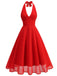 1950s Halter V-Neck Mesh Backless Dress