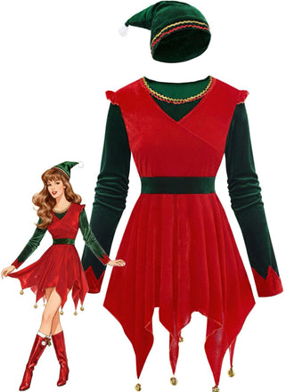 Red 1970s Christmas Elf Jovie Dress Set
