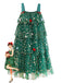 Green 1960s Christmas Tree Pom-Pom Balls Mesh Dress