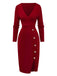1960s V-Neck Ribbed Knit Button Bodycon Dress