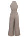 Beige 1930s Geometric Pattern Halter Sleeveless Jumpsuit