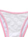 Close-up of the white bikini bottoms showcasing the subtle embossed daisy pattern and pink trim.