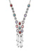 A clean front-facing shot of the silver ethnic-style necklace with dangling chain tassels and multicolor stones.
