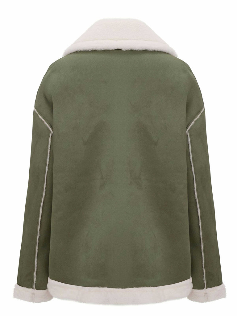 1940s Lapel Plush Buckle Pocketed Jacket