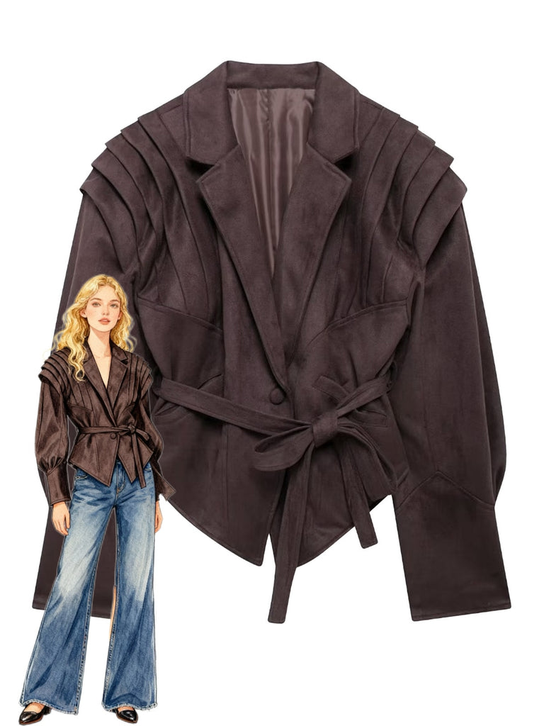 1980s Solid Button V-Neck Lace-Up Jacket