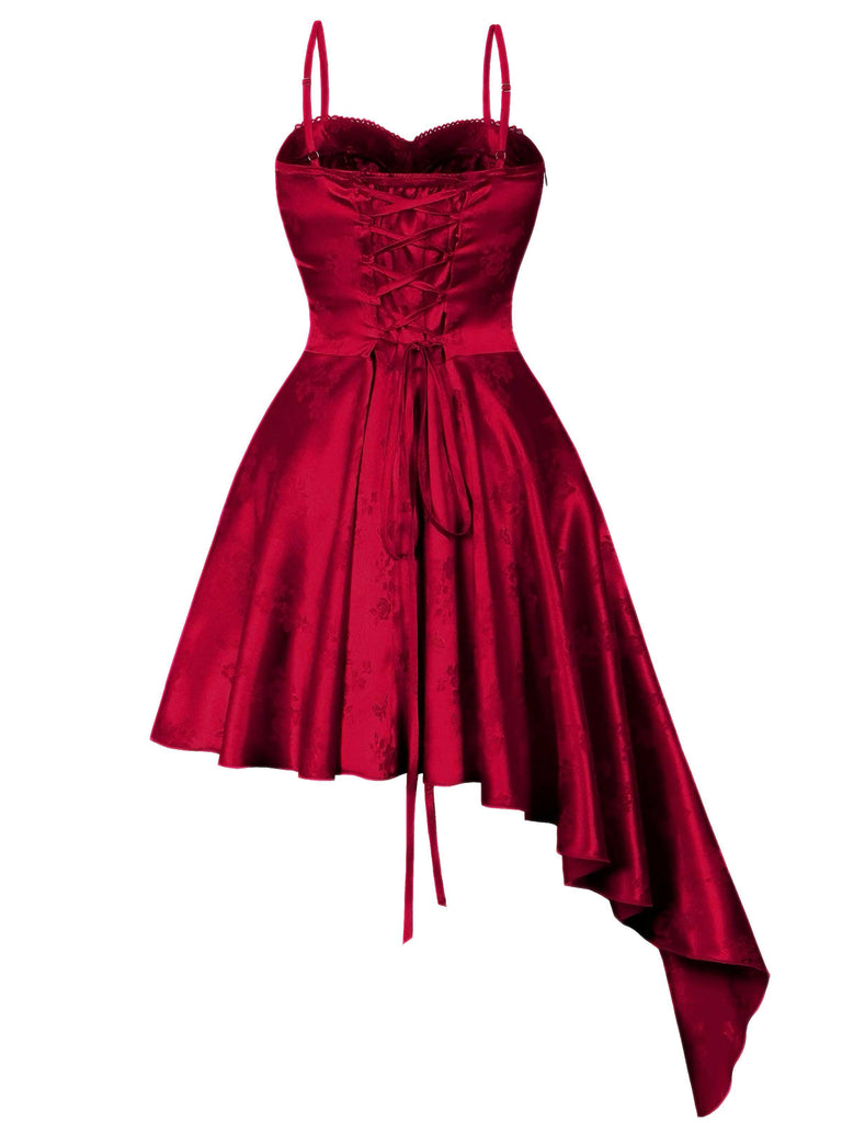 1980s Spaghetti Strap Asymmetrical Satin Dress