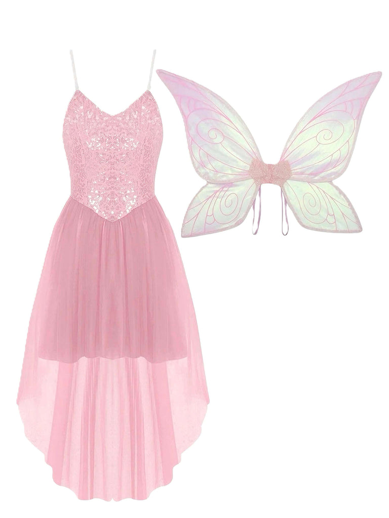 1970s Halloween Fairy Wings Sequin Tulle Costume Dress