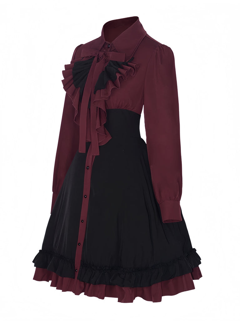 1950s Gothic Victorian Ruffled Bow Dress