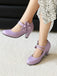 Vintage Bow Strap Solid Leather High Heel Shoes