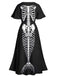 [Pre-Sale] Black 1950s Halloween Skeleton Print Slit Maxi Dress