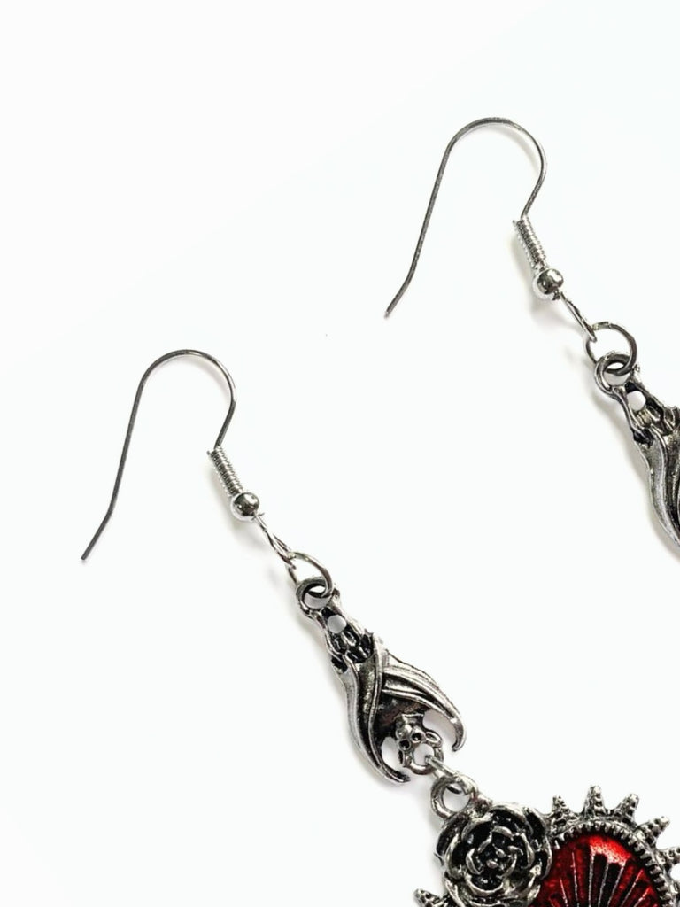 Gothic Rose Heart Eye Earrings