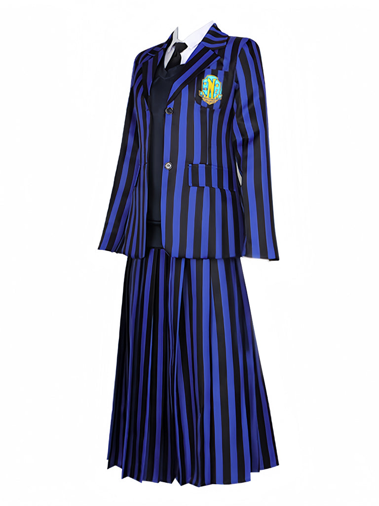 Blue 1940s Striped Wednesday Addams Uniform Set