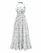 1970s Halter Palm Tile-Print Backless Dress