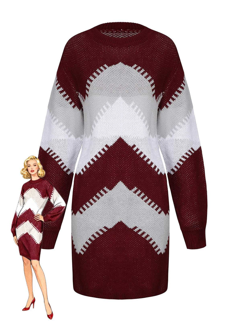 1960s Colorblock Knit Sweater Dress