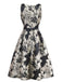 Black 1950s Jacquard Floral Dress With Belt