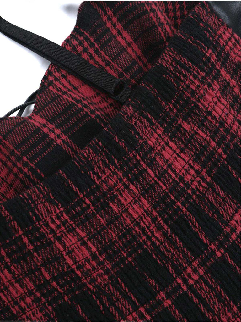 1980s Gothic Punk Leather Plaids Corset Dress