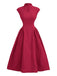 Red 1950s Cap Sleeve Stand Collar A-line Dress