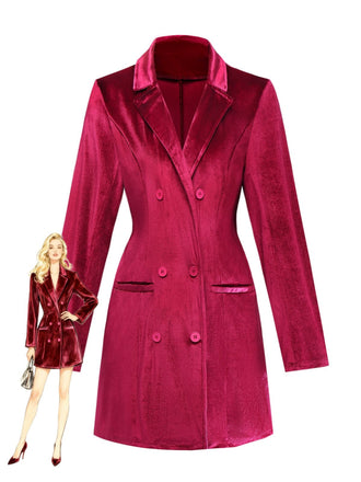 1960s Solid Velvet Long Sleeve Blazer Dress