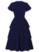1940s Round Neck Bow Solid Tiered Dress
