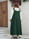 Back view of the forest green pinafore maxi dress highlighting the square neckline and long pleated skirt.