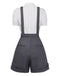 Gray 1940s Pinstripe Lapel Detachable Suspender Romper-back-view